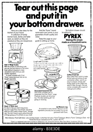 1975 Young Women's Magazine Advertisement for Pyrex Ware from Jobling of Sunderland. FOR EDITORIAL USE ONLY Stock Photo