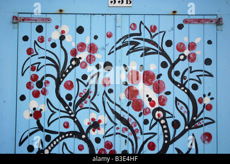 decorative artwork on beach huts in Domburg Netherlands Stock Photo