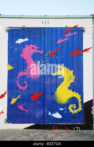 decorative artwork on beach huts in Domburg Netherlands Stock Photo