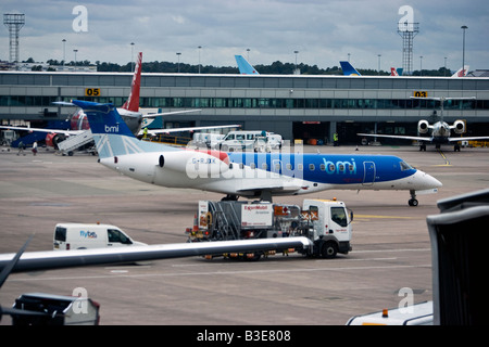 Manchester International Airport Terminal Buildings taken from air-side - runway-tarmac Stock Photo