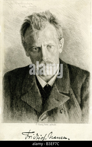 Nansen, Fridtjof, 10.10.1861 - 13.5.1930, Norwegian explorer, portrait, engraving by Johann Nordhagen, 1897, , Stock Photo