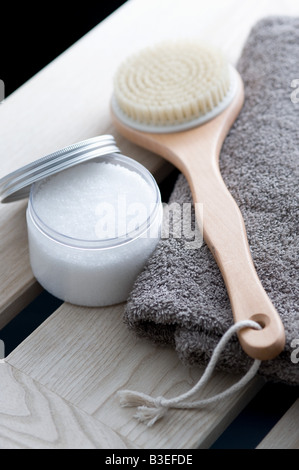 Salt scrub and back brush Stock Photo