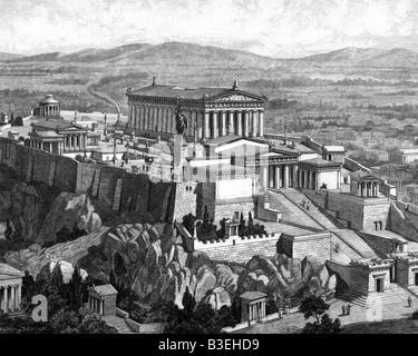 Reconstruction of the Acropolis of Athens, Greece, Europe Stock Photo ...