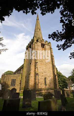 UK Derbyshire Ashover village landmark spire of All Saints parish church Stock Photo