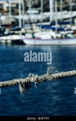 Cape Town, South Africa, object, close up, detail, illustration, tension on frayed mooring rope, boats in harbour, stress, concepts Stock Photo