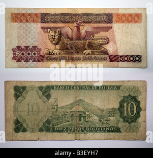 Bank notes  from Bolivia, Bolivian Pesos Stock Photo