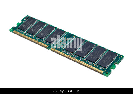 Computer DDR RAM Memory Module Against a White Background Stock Photo
