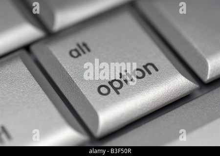 Silver computer keyboard, close-up of Option key Stock Photo