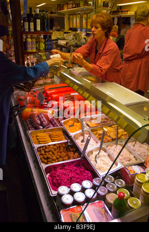 Meat and salad stall at Turku indoor market hall in Turku Finland Europe Stock Photo