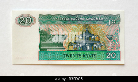 Myanmar Burma Twenty 20 Kyats Bank Note Stock Photo