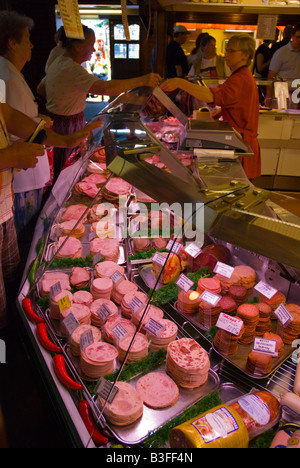 Sausage stall at Turku indoor market hall in Turku Finland Europe Stock Photo