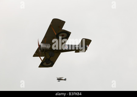 Pair of British Replica Sopwith Pup WW1 fighter displaying at Farnborough Air Show 2008 Stock Photo