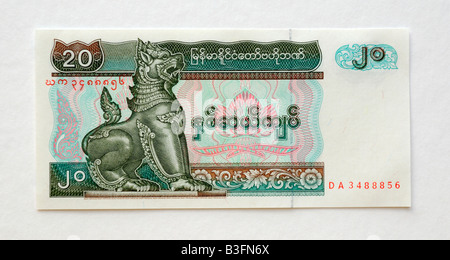 Myanmar Burma Twenty 20 Kyats Bank Note Stock Photo