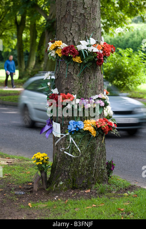 roadside memorial for fatal accident victim Stock Photo