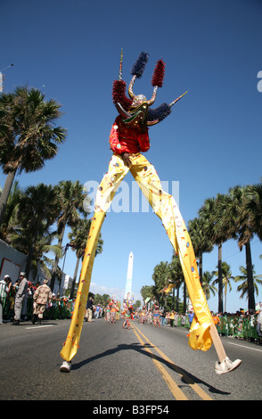 Carnival participant from Santiago dressed up as Diablo Cojuelo performing during Santo Domingo Carnival, Dominican Republic Stock Photo