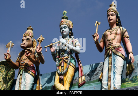 Statues of Vishnu avatars Kalki , Krishna and Balarama , Sri Srinivasa Perumal Temple , Singapore , South East Asia Stock Photo
