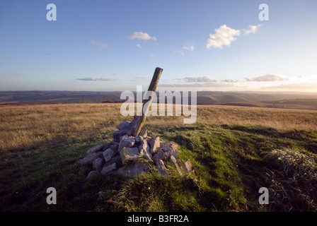 Cairn on the 'bowl barrow' on the summit of 'Longstone Moor'  in Derbyshire 'Great Britain' Stock Photo