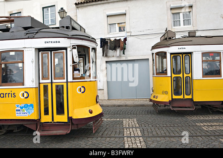 Tram Electrico or tourist trams in Alfama district of Lisbon city Portugal Stock Photo