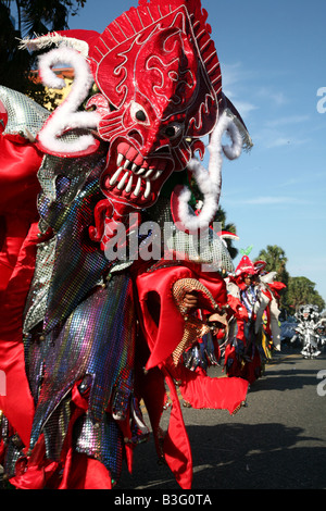 Carnival participant from La Vega dressed up as Diablo Cojuelo performing during Santo Domingo Carnival, Dominican Republic Stock Photo