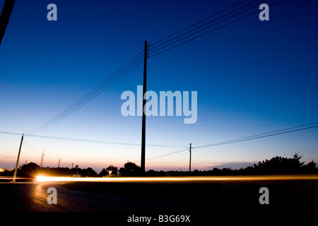 Motorbike's ray of light at sunset, Formentera, Balearic Islands. Spain Stock Photo