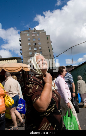 Old woman shops at a farmers market in Zielona Gora Poland Stock Photo