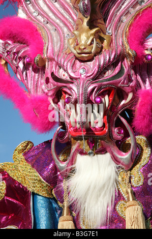 Carnival participant from La Vega dressed up as Diablo Cojuelo performing during Santo Domingo Carnival, Dominican Republic Stock Photo