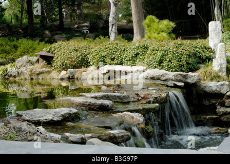 Waterfall at the Japanese Garden in Fort Worth Texas Stock Photo