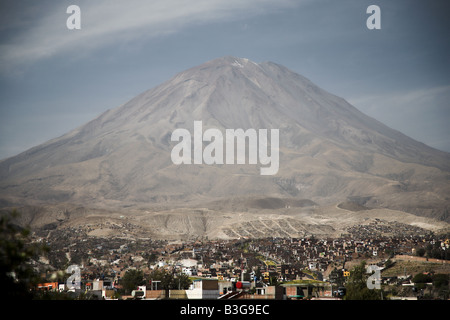 View of El Misti volcano from Yanahuara plaza in Arequipa, Peru. Stock Photo