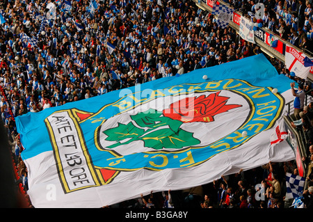 Blackburn Rovers fans watching their team play a FA Cup semi final at the Millennium Stadium, Cardiff, Wales Stock Photo