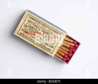 Old box of safety matches manufactured in Tampere Finland in 19th century Stock Photo