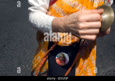 A member of the Hare Krishna group marches in the Indian Independence Day Parade Stock Photo