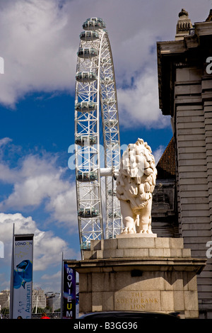 The South Bank Lion and the London Eye, London, England Stock Photo - Alamy
