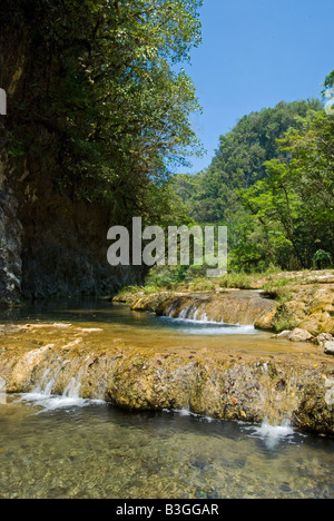 Small Waterfalls over limestone, Semuc Champey, Guatemala Stock Photo