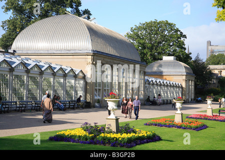 Sheffield Botanical gardens glass house green greenhouse park Stock Photo