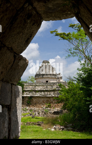 El Caracol observatory seen from the Nunnery in Chichen Itza, Mexico. Stock Photo