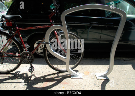 A bike rack on Amsterdam Avenue entitled The Coffee Cup designed by former Talking Heads member David Byrne