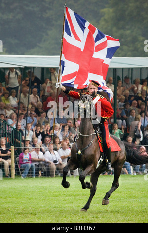 British Mounted Armed Forces, the Musical Ride of the Household Cavalry Regiment display, Chatsworth Country Park, Derbyshire. Stock Photo