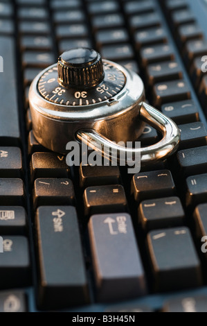 Combination Lock on Keyboard Stock Photo