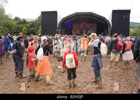 Crowds at the mainstage arena of the Greenman festival 2008 Glanusk Park Brecon Beacons Wales U K Stock Photo