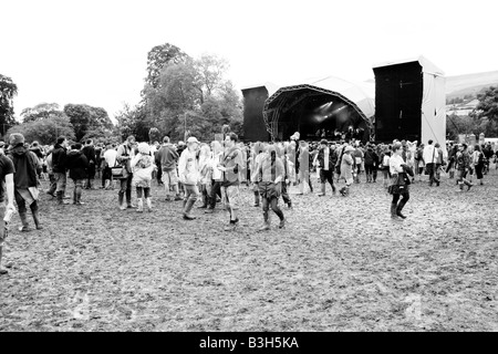 Crowds at the mainstage arena of the Greenman festival 2008 Glanusk Park Brecon Beacons Wales U K Stock Photo