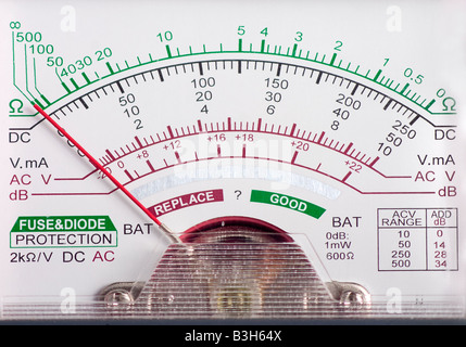 multimeter display closeup with voltage and amps for AC and DC current Stock Photo