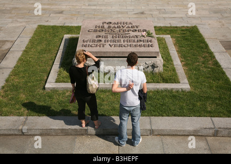 Tourists in front of the cenotaph in the Soviet War Memorial at Treptow Park in Berlin, Germany Stock Photo