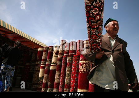 Carpet market in Urgench, Uzbekistan Stock Photo