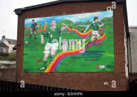 Sports mural on gable end in town of Killyleagh County Down Northern Ireland Stock Photo