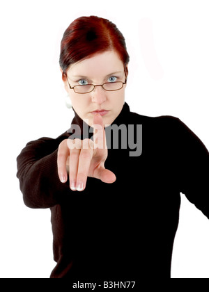 young woman wearing a turtleneck and spectacles Stock Photo