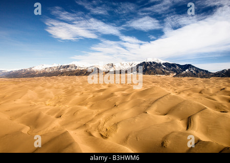Aerial landscape of sand dunes in Great Sand Dunes National Park Colorado Stock Photo