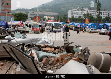Rescue command centre at Hanwang in the aftermath of 12 May 2008 earthquake in Sichuan, China. Stock Photo