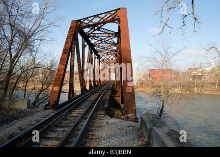 Railroad bridge over the Muskingum river in Zanesville Ohio Stock Photo