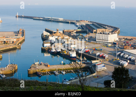 Panoramic view of Dover harbour seen from Western Heights Stock Photo