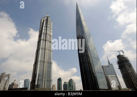 Shanghai World Financial Center and Jinmao Tower in Pudong, Shanghai, China. 07-Sep-2008 Stock Photo